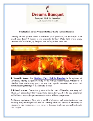 Celebrate in Style Premier Birthday Party Hall in Bhandup