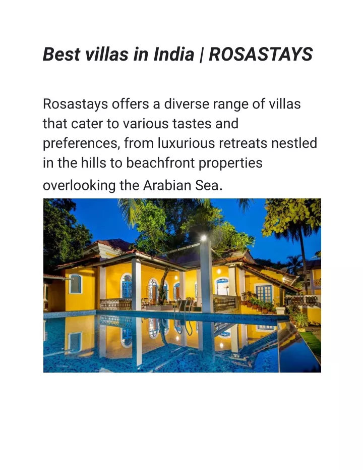 best villas in india rosastays