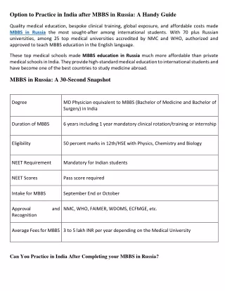 Option To Practice in India After MBBS in Russia: A Handy Guide