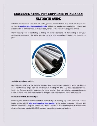 Seamless Steel Pipe Suppliers in India: An Ultimate Guide