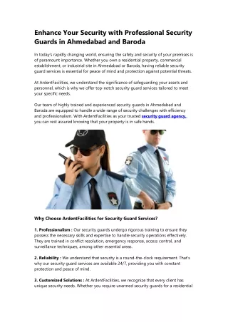 Enhance Your Security with Professional Security Guards In Ahmedabad and Baroda