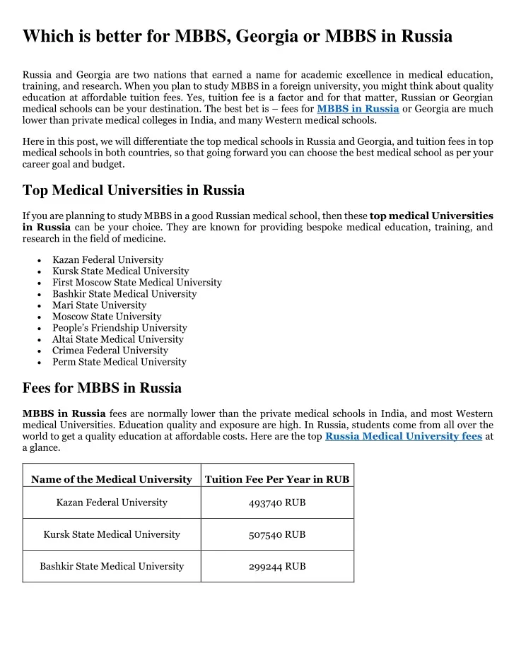 which is better for mbbs georgia or mbbs in russia