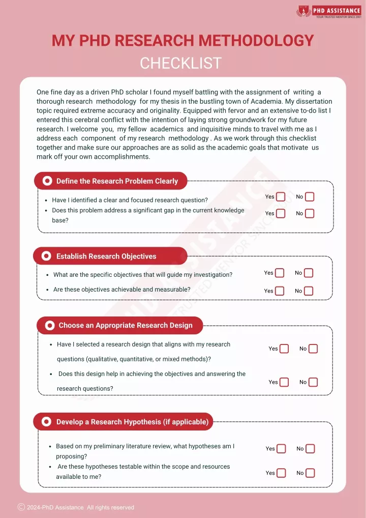 my phd research methodology checklist