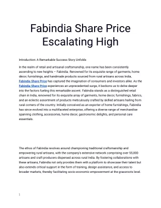 Get The Best Fabindia Share Price Only At Planify