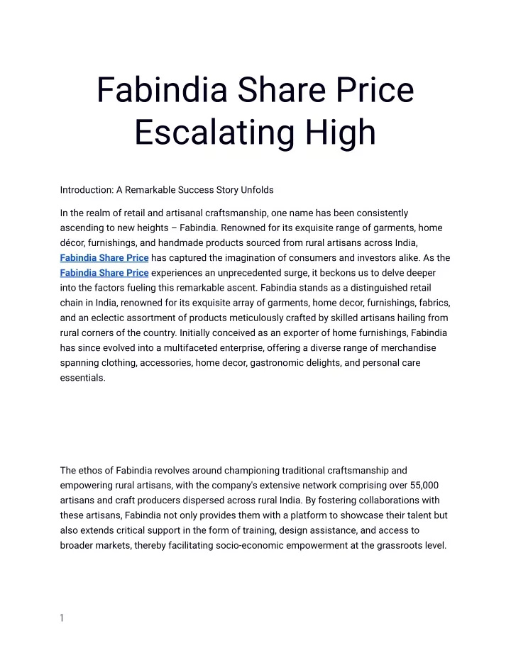 fabindia share price escalating high