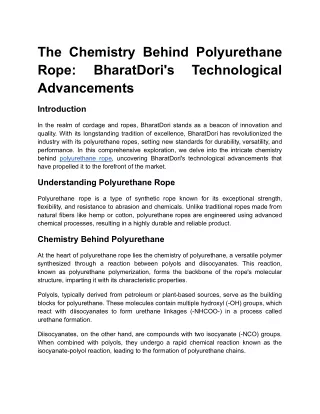 The Chemistry Behind Polyurethane Rope: BharatDori's Technological Advancements