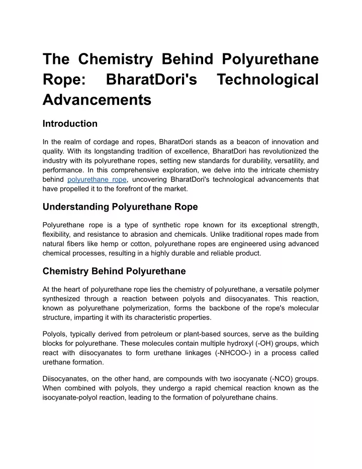 the chemistry behind polyurethane rope bharatdori
