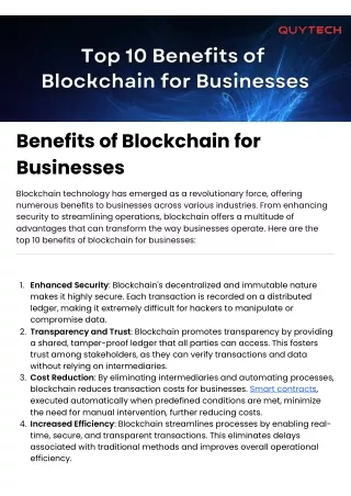 Benefits of Blockchain for Businesses