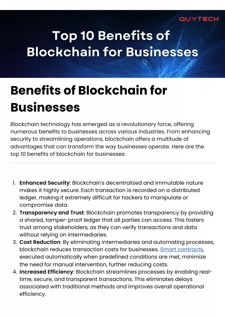 benefits of blockchain for businesses