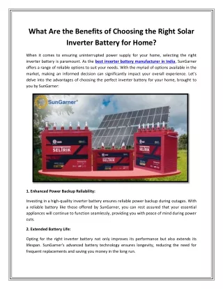 What Are the Benefits of Choosing the Right Solar Inverter Battery for Home?