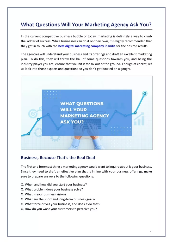 what questions will your marketing agency ask you