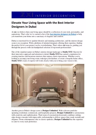 Elevate Your Living Space with the Best Interior Designers in Dubai
