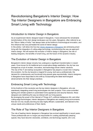 Revolutionizing Bangalore's Interior Design_ How Top Interior Designers in Bangalore are Embracing Smart Living with Tec