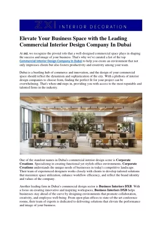 Elevate Your Business Space with the Leading Commercial Interior Design Company In Dubai