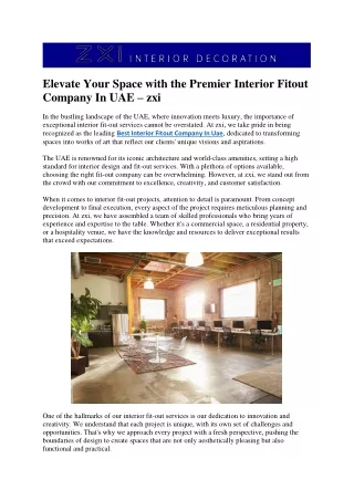 Elevate Your Space with the Premier Interior Fitout Company In UAE – zxi