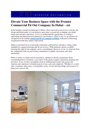 Elevate Your Business Space with the Premier Commercial Fit Out Company In Dubai – zxi