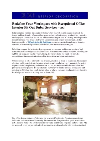Redefine Your Workspace with Exceptional Office Interior Fit Out Dubai Services – zxi