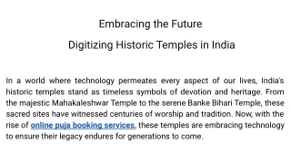 Embracing the Future  Digitizing Historic Temples in India