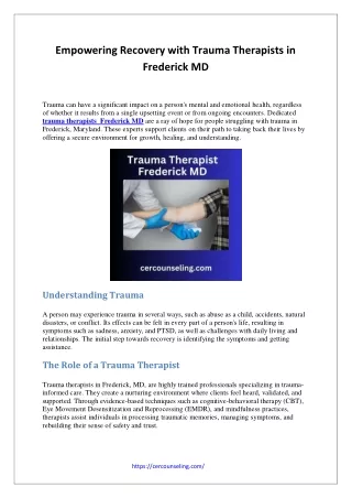 Empowering Recovery with Trauma Therapists in Frederick MD