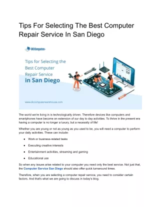Tips For Selecting The Best Computer Repair Service In San Diego
