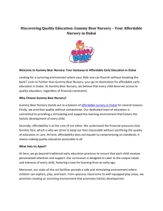 Discovering Quality Education_ Gummy Bear Nursery – Your Affordable Nursery in Dubai