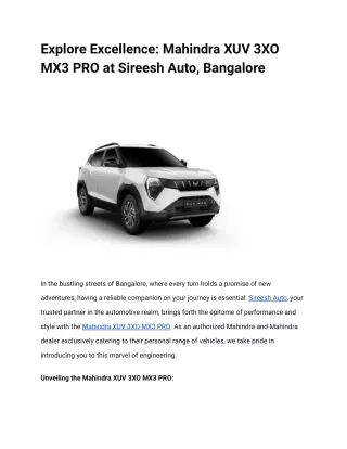 Explore Excellence_ Mahindra XUV 3XO MX3 PRO at Sireesh Auto, Bangalore