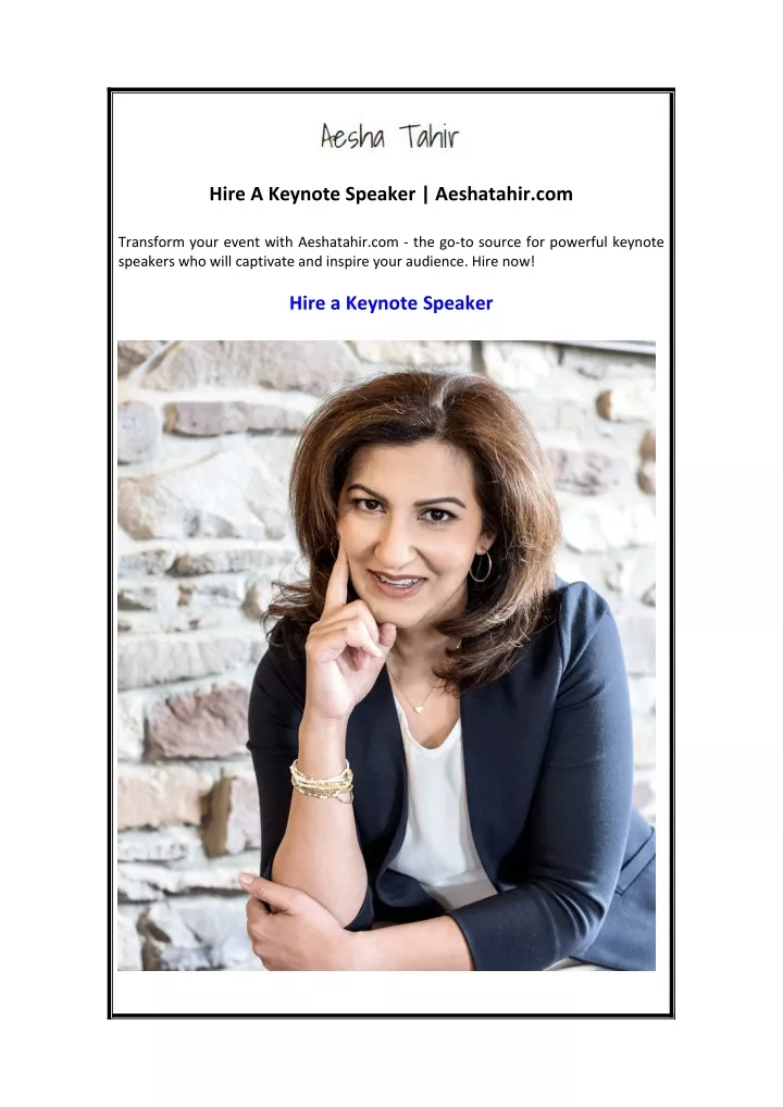 hire a keynote speaker aeshatahir com