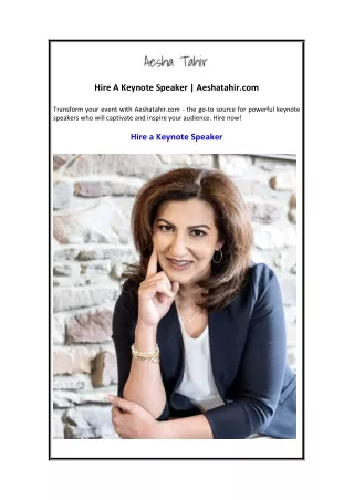 Hire A Keynote Speaker  Aeshatahir.com