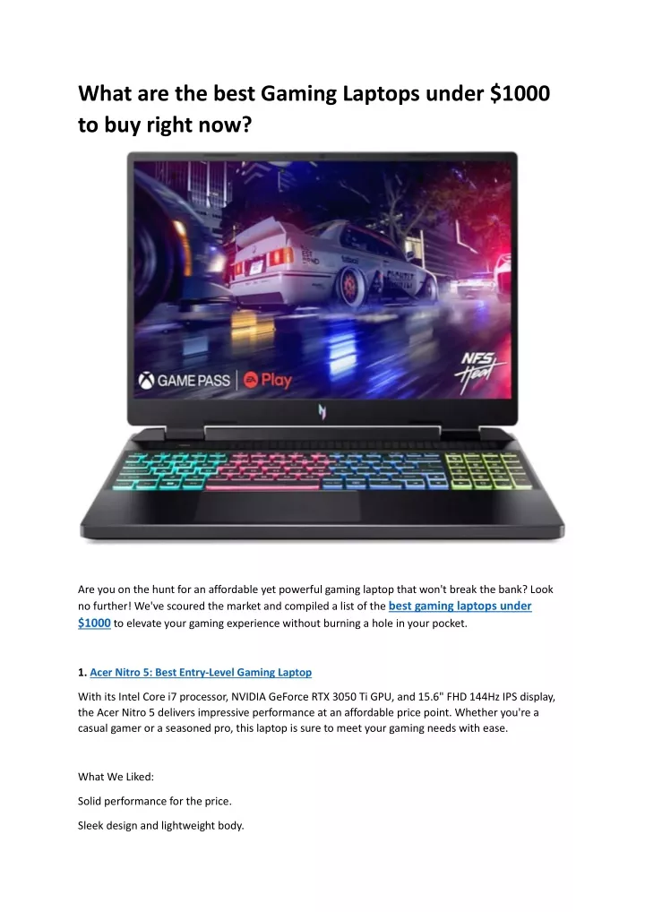 what are the best gaming laptops under 1000