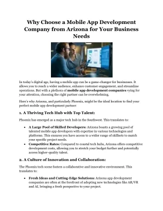 Why Choose a Mobile App Development Company from Arizona for Your Business Needs