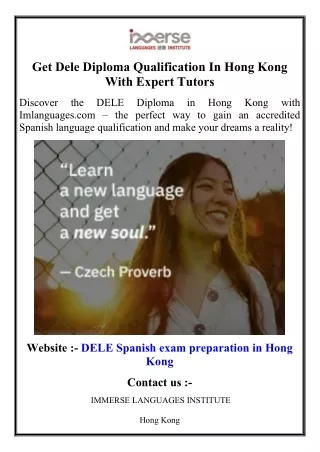 Get Dele Diploma Qualification In Hong Kong With Expert Tutors