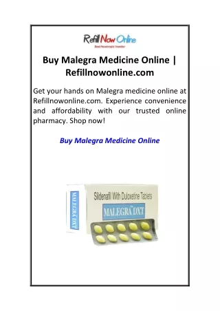 Buy Malegra Medicine Online  Refillnowonline.com