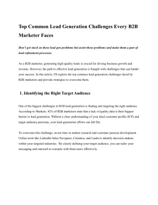 Top Common Lead Generation Challenges Every B2B Marketer Faces