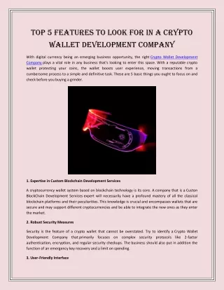 Top 5 Features to Look for in a Crypto Wallet Development Company