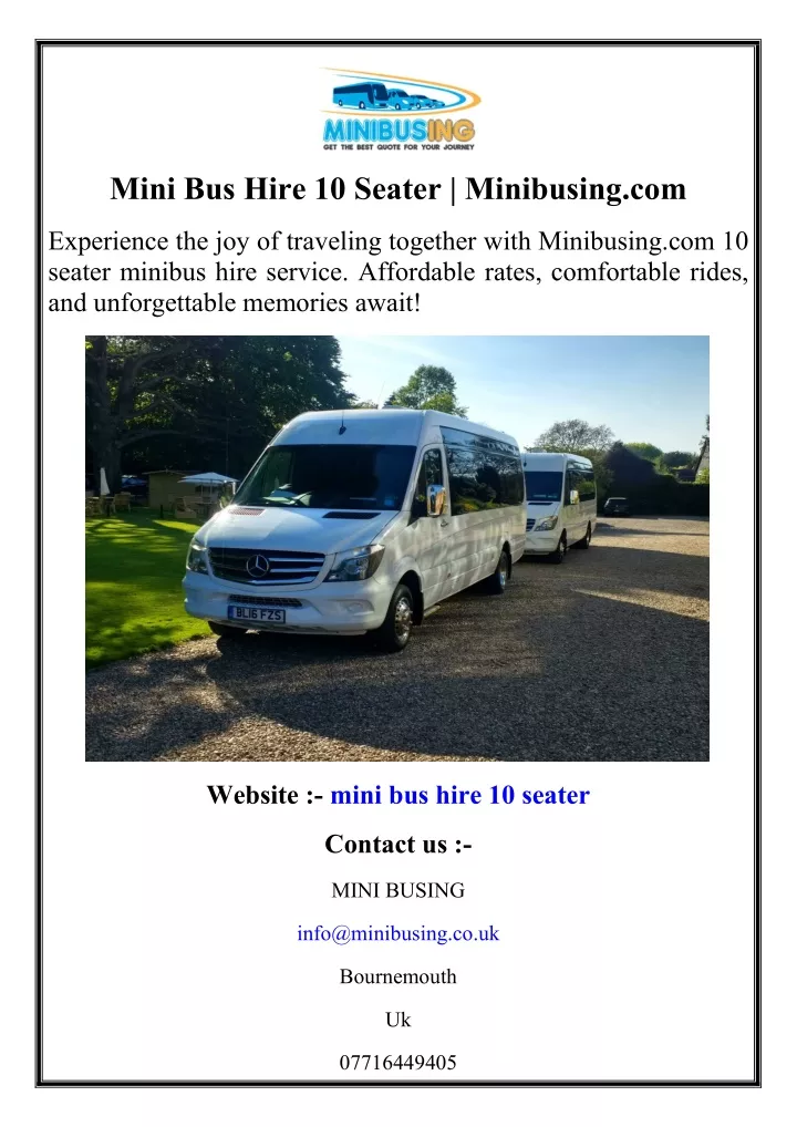 mini bus hire 10 seater minibusing com