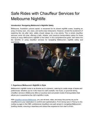 Safe Rides with Chauffeur Services for Melbourne Nightlife