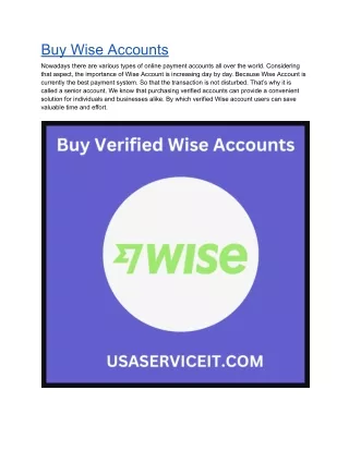 Buy Verified Wise Accounts - Full Documents & Fast Delivery