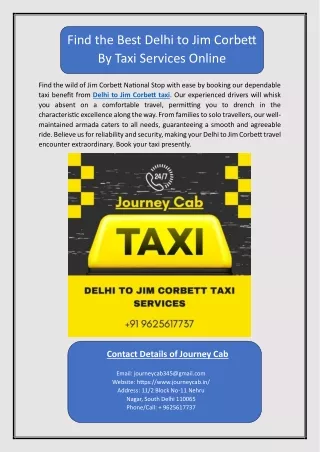 Find the Best Delhi to Jim Corbett By Taxi Services Online