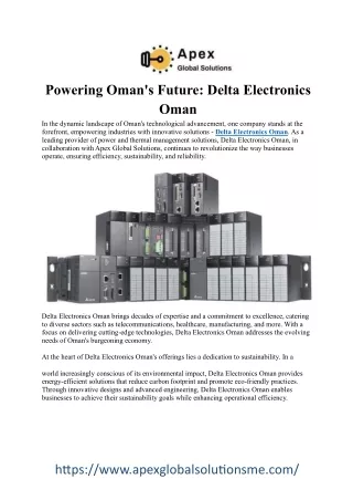 Explore Delta Electronics in Oman: Your Trusted Partner