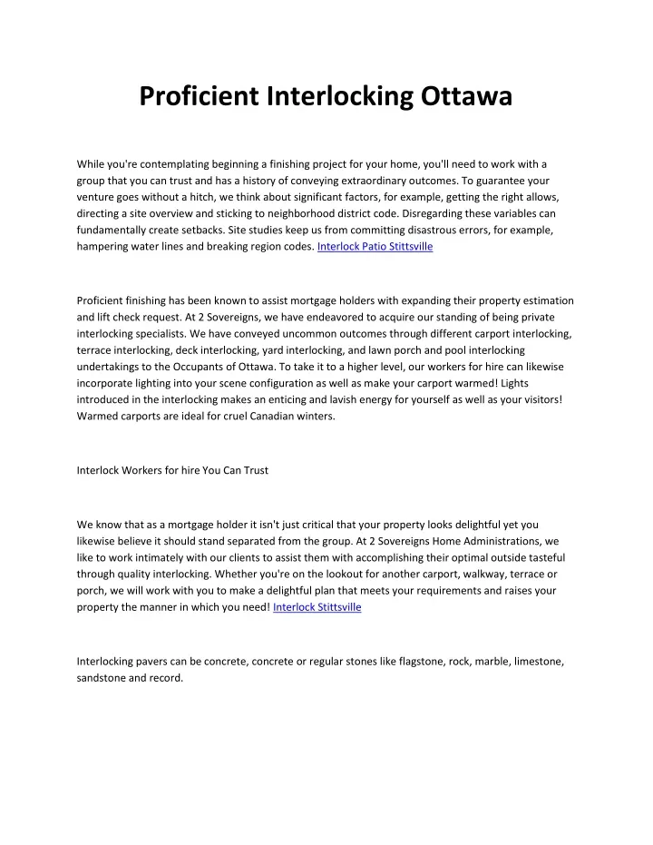 proficient interlocking ottawa