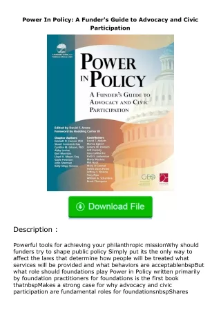 pdf❤(download)⚡ Power In Policy: A Funder's Guide to Advocacy and Civic Partic