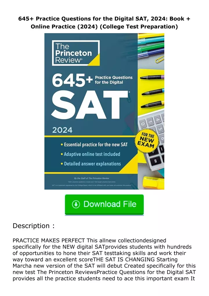 PPT Download⚡(PDF) 645+ Practice Questions for the Digital SAT, 2024