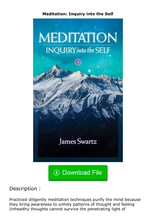 PDF✔Download❤ Meditation: Inquiry into the Self