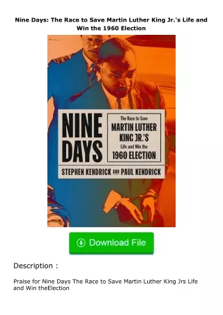 ✔️READ ❤️Online Nine Days: The Race to Save Martin Luther King Jr.'s Life and