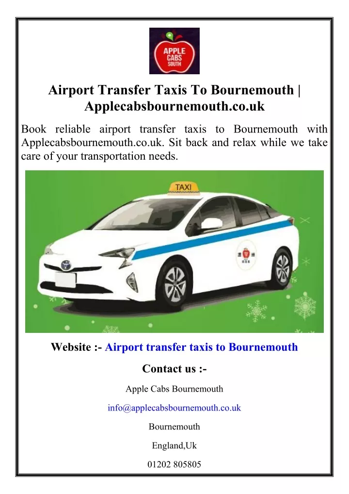 airport transfer taxis to bournemouth