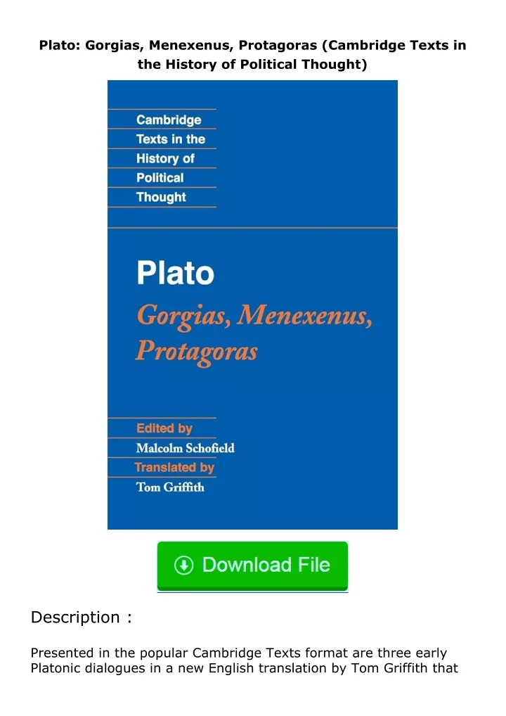 PPT - ️READ ️Online Plato: Gorgias, Menexenus, Protagoras (Cambridge ...