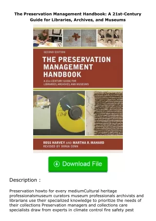 download⚡️ free (✔️pdf✔️) The Preservation Management Handbook: A 21st-Century