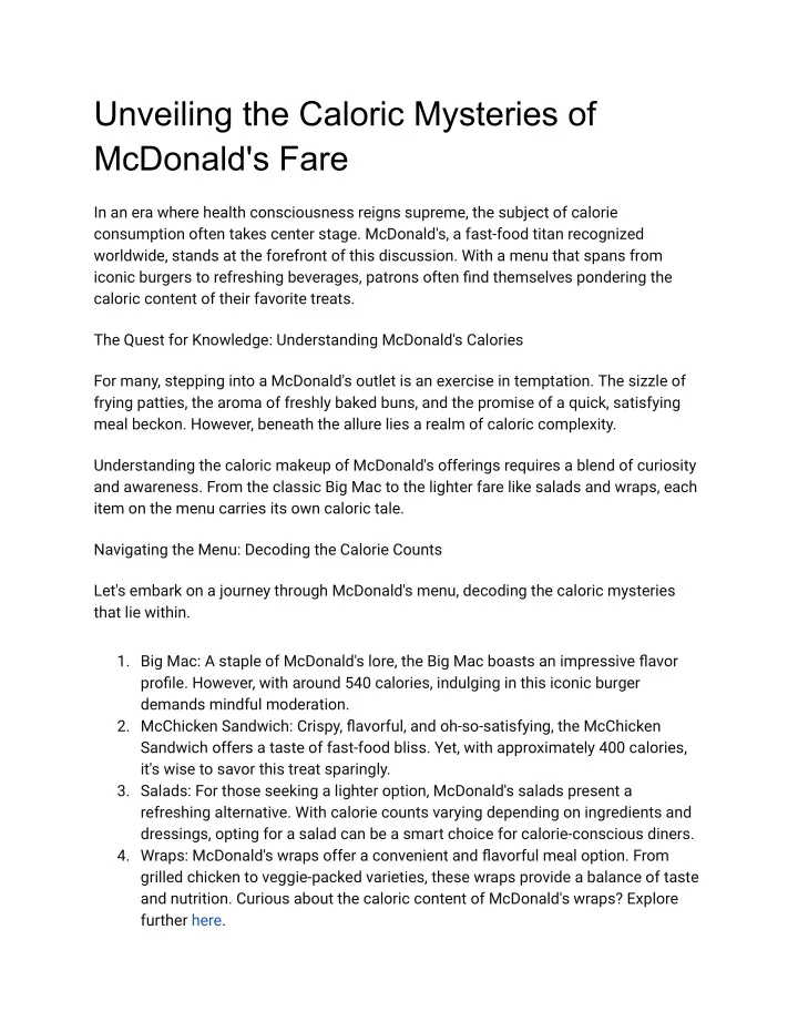 unveiling the caloric mysteries of mcdonald s fare