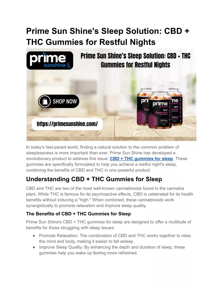 prime sun shine s sleep solution cbd thc gummies