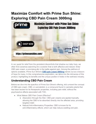 Maximize Comfort with Prime Sun Shine_ Exploring CBD Pain Cream 3000mg